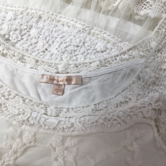 SKIES ARE BLUE WOMENS WHITE LACE & CROCHETED TOP S - Picture 12 of 13
